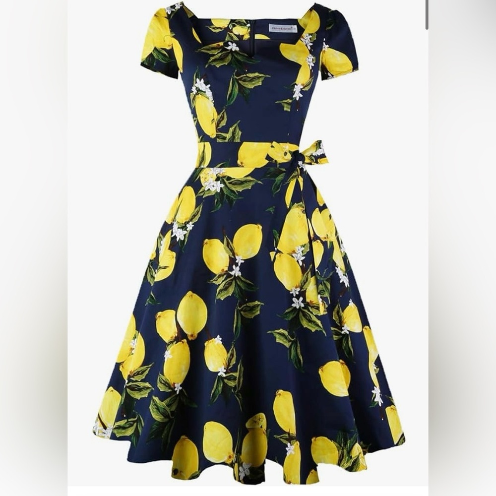 Girstunm summer lemon themed cotton dress